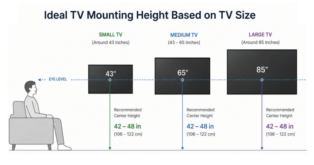 Recommended Wall-Mounted TV Height based on TV Size